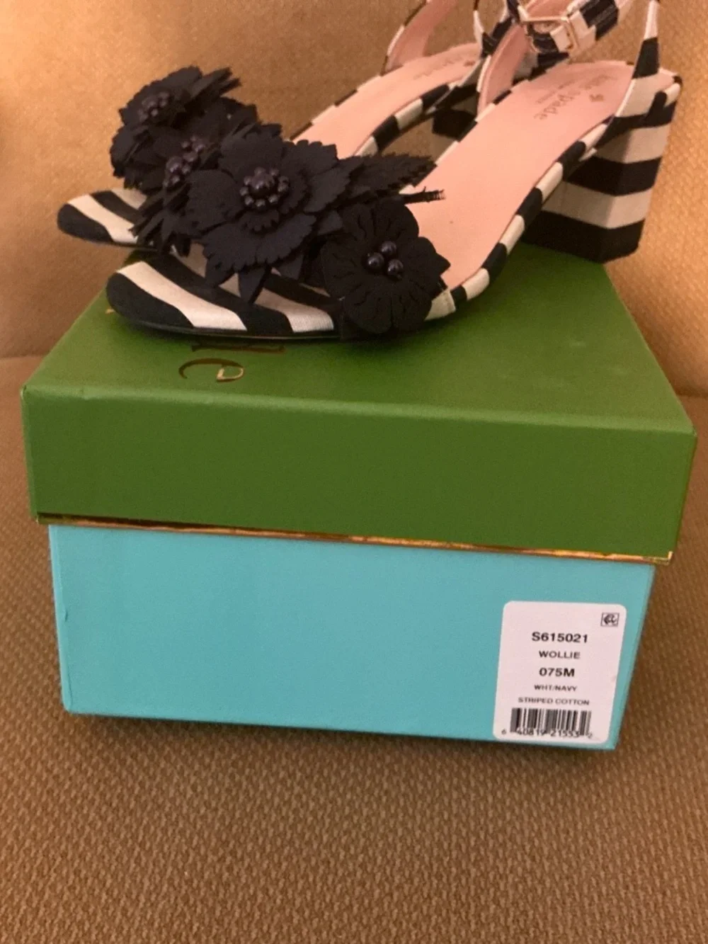Kate Spade - size 7.5 white and navy heels